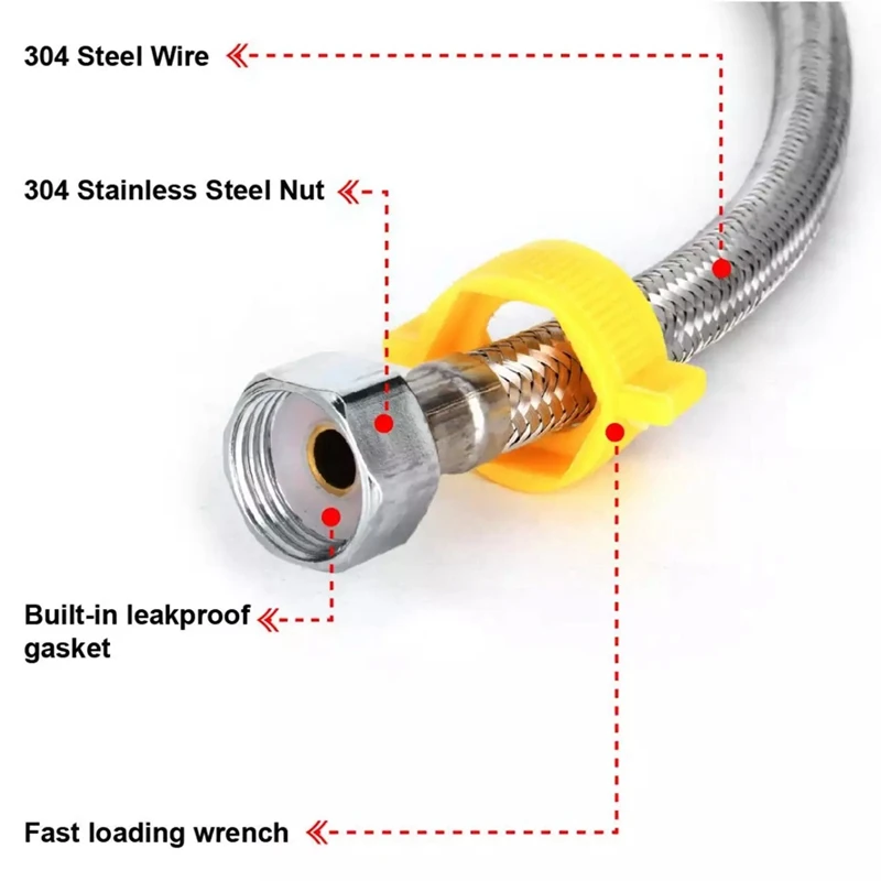 Гибкий шланг для воды высокого давления с оплеткой из нержавеющей стали 304, Соединительная труба, впускной клапан для кухонной раковины