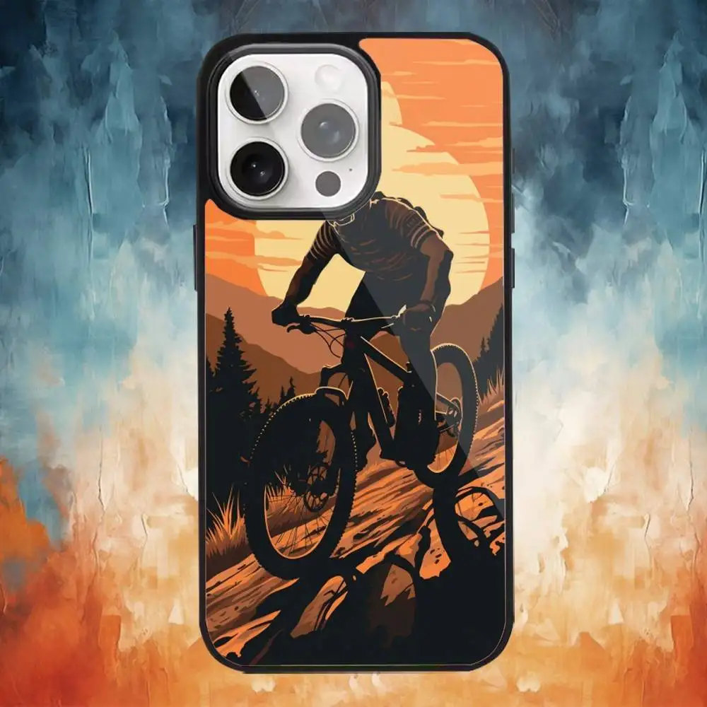Casing Ponsel Seni Bersepeda Sepeda Gunung Untuk iPhone17,16,15,14,13,12,11 Plus,Pro Max Pengisian Daya Nirkabel Magnetik Magsafe