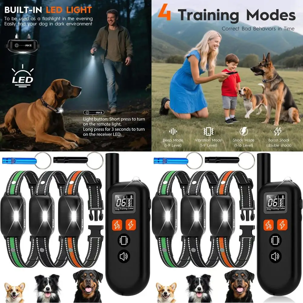 

Long-Range Remote Dog Shock Collar with 3300FT Control, 4 Training Modes, Rechargeable Vibration & Light for Dogs 15-120Lbs