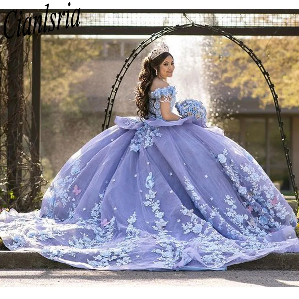 Vestido De quinceañera Lila dulce 16 con capa 2023, vestido De fiesta De princesa con apliques De hombros descubiertos, 15 Años