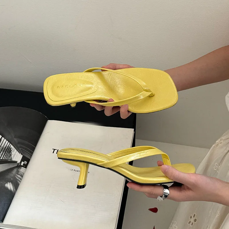 Modische Damen-Sandalen mit eckiger Zehenpartie, 4 cm Absatz, Pantoletten, Sommerschuhe, lässige Flip-Flops, dünne Absatzschuhe, Pumps – Detail 7