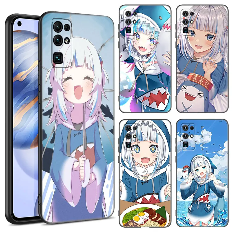 Gawr Gura Anime Black Phone Case For Huawei Honor 70 90 Lite X40 GT X50 i X5 Plus X6A X6S X7A X8A X8B X6 X7 X8 X9 4G X9A X9B 5G