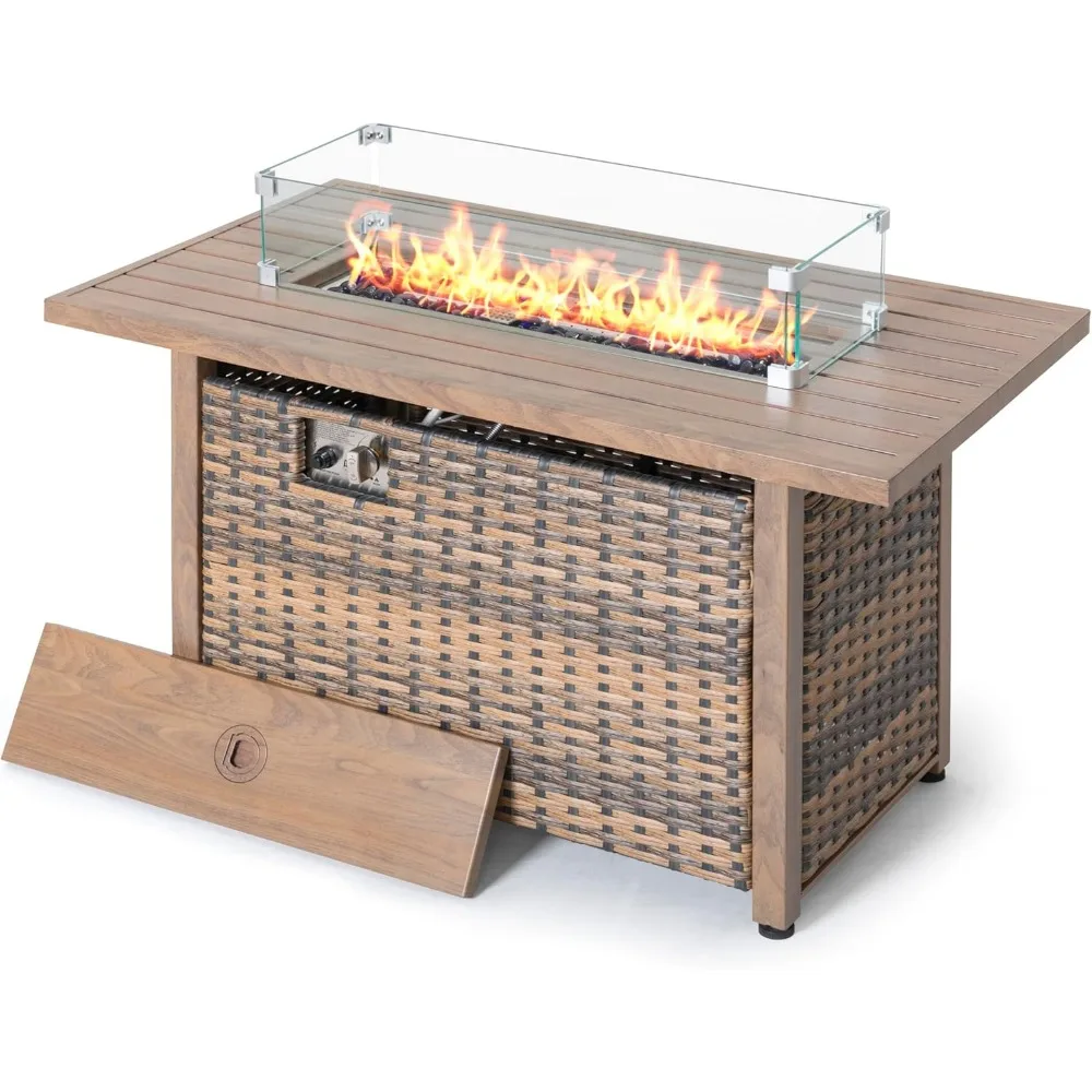 

Nuu Garden 43" Propane Fire Pit, CSA-Listed Outdoor Fire Pit Table, 50000 BTU Gas FirePit with Lid, Glass Wind Guard, Glass Bead