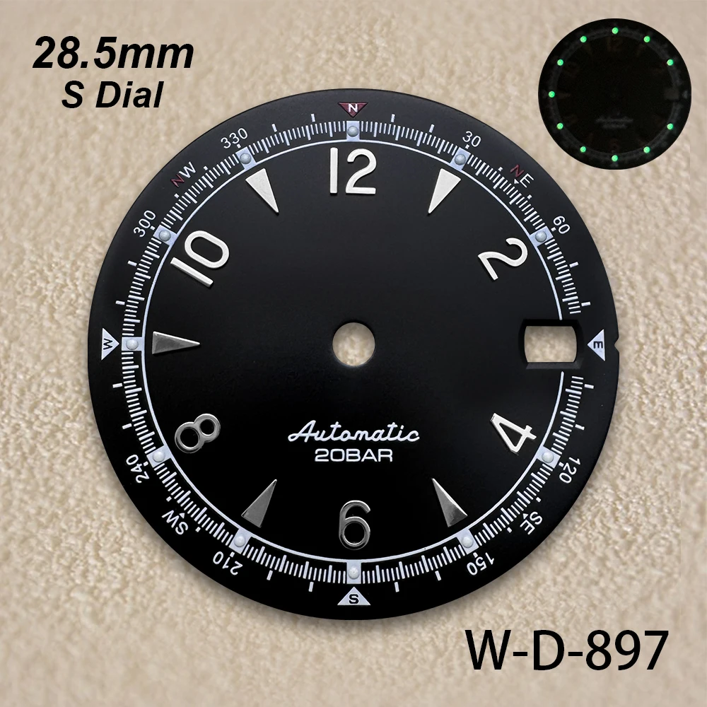 28.5mm S Logo Dial Fit NH35/NH36/4R/7S Japanese Movement Green Luminous Matte Diving High-Quality Watch Modified Accessories