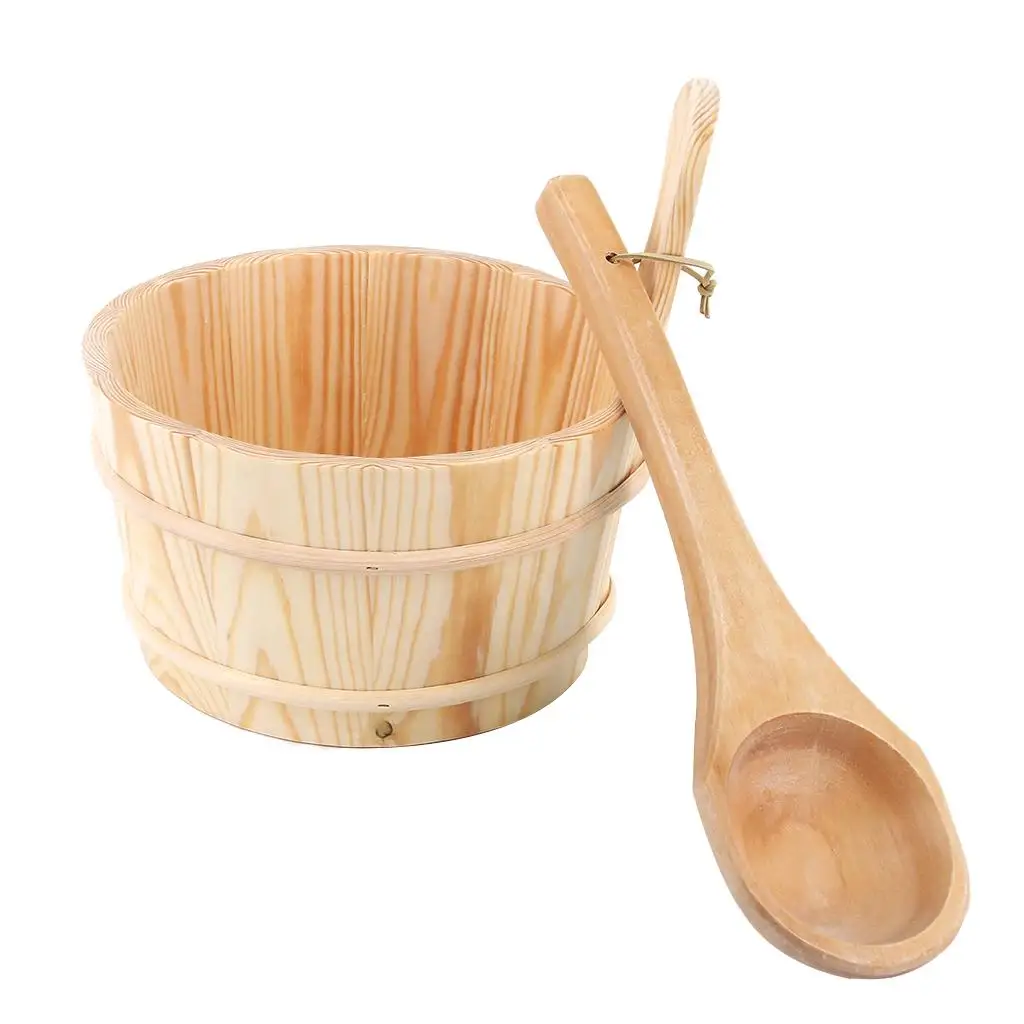 

Finnish Sauna Accessories Kit Natural Pine Wooden Sauna Bucket and Ladle Luxury Bathroom Spa Bath Set for Sauna Club