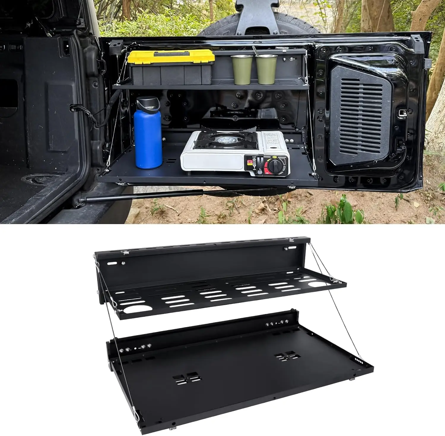 

2-Tier Tailgate Table Compatible with Ford Bronco, Foldable Cargo Shelf Storage Shelf for Ford Bronco Accessories 2021-2025