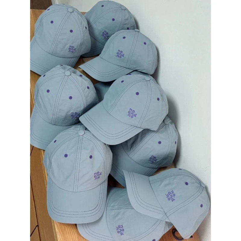 

Pink Soft Top Baseball Cap Light Blue Embroidery Dad Hat Vintage Washed Cotton Cap Adjustable Casual Hat for Women