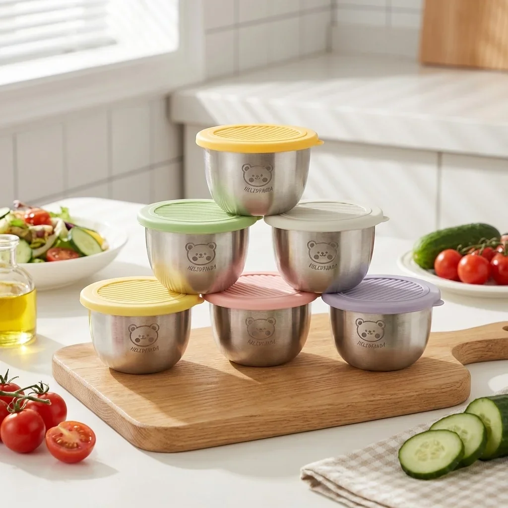 50ml 304 Stainless Steel Sauce Dish With Lid Picnic Portable Sealed Dipping Sauce Bowl Reusable Salad Tomato Condiment Container