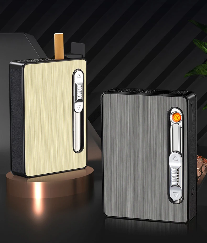 USB Rechargeable Lighter 10 Pack Cigarette Case Windproof Lighter 3-in-1 Multifunctional Rechargeable Cigarette Case