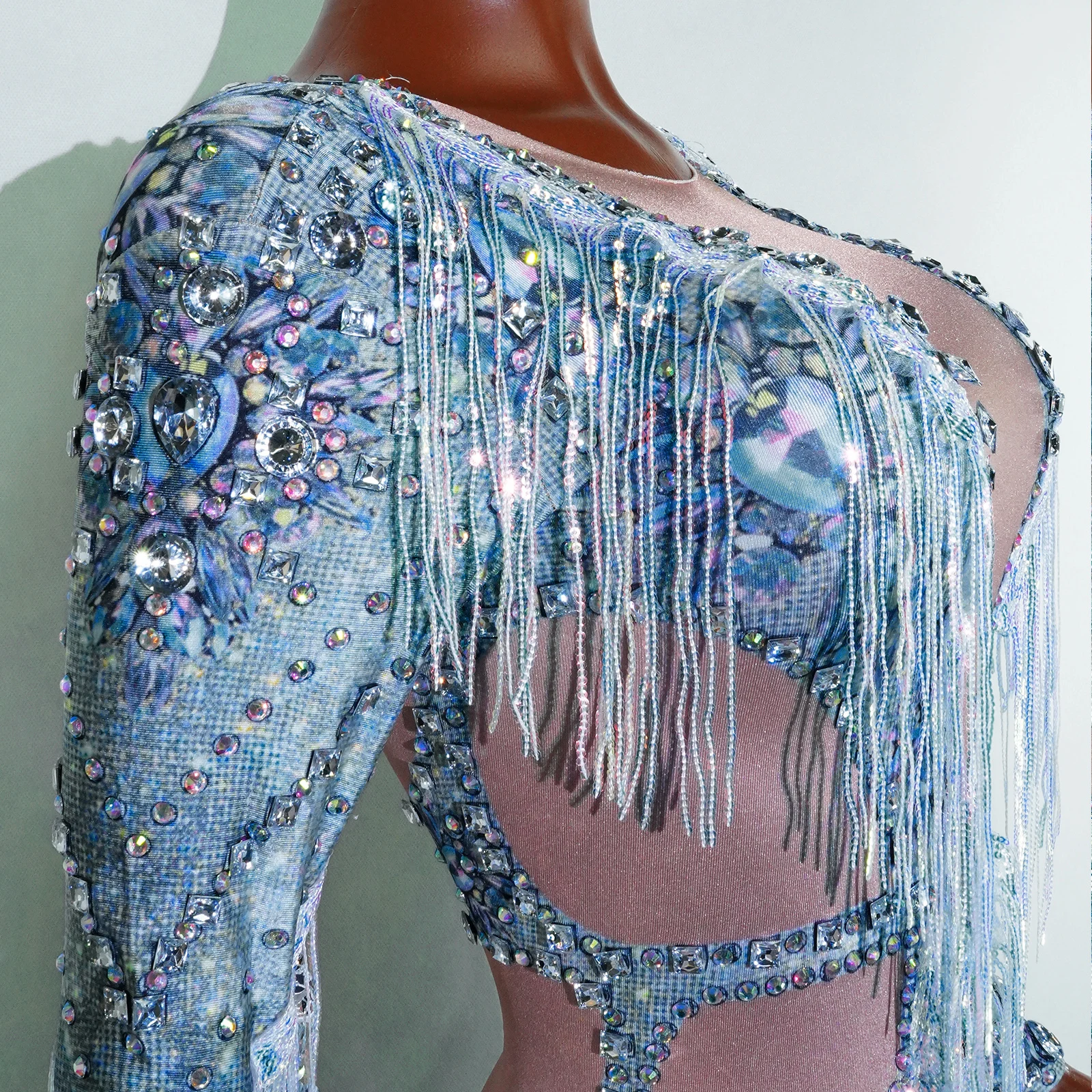 Sparkly Rhinestones Sequins Fringes Printing Bodysuit Nightclub Party Performance Singer Dancer  Drag Queen Outfit Stage Wear
