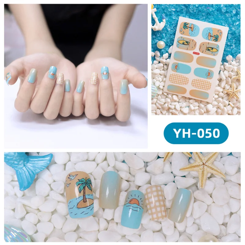 Nova cor gradiente adesivos de unhas verão bonito fruta capa completa envoltórios de unhas arte do prego decalque manicure decorações uñas postizas