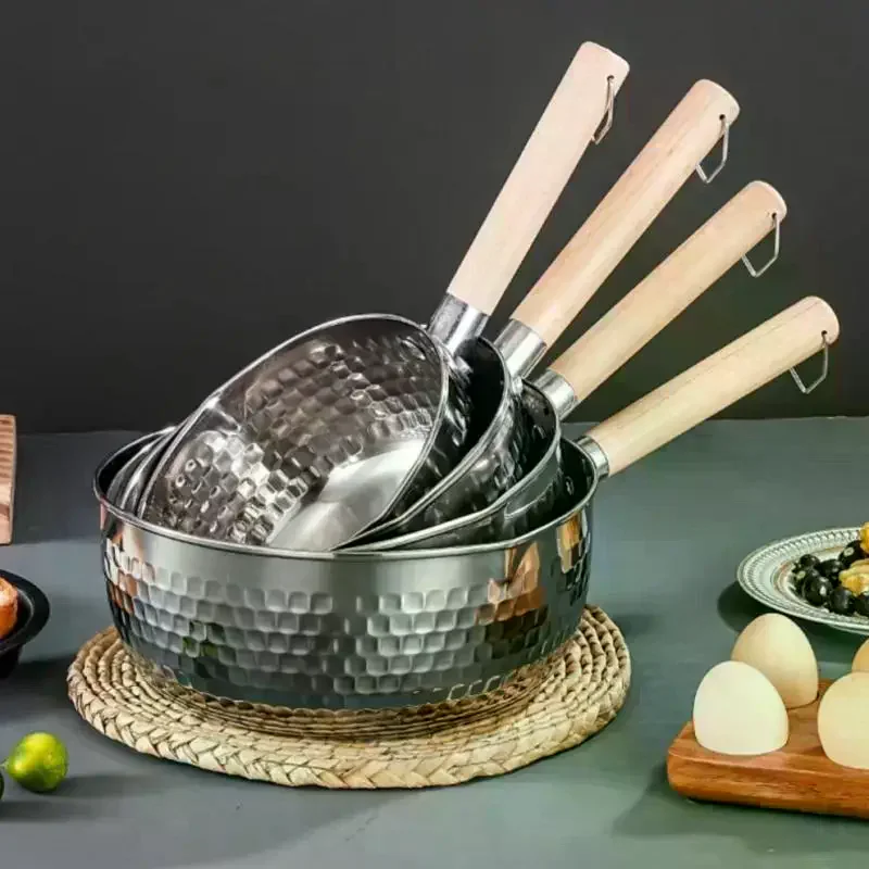 /PFU/Steel Soup Pot Snow Pot Flat Bottom Non-Stick Wok Solid Wood Handle With Hook Stew Pot Milk Pot Kitchen Cookware Stainless
