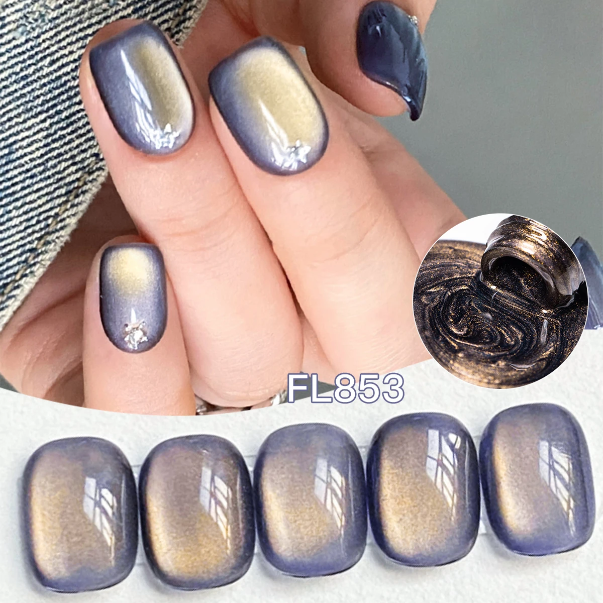 10 ml weicher goldener Glas-Katze-Magnet-Gel-Nagellack für Punk-Stil, Wasserlicht-Nagelkunst-Gel-Varnish, Gold-Glitzer, Soak Off UV-LED-Gel