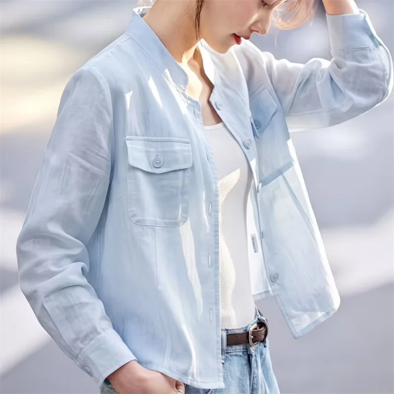 Fashion Advanced Solid Color Cardigan Loose Yellow Coat Age-Reducing Temperament Casual Joker Coat Single-breasted t Woman Top