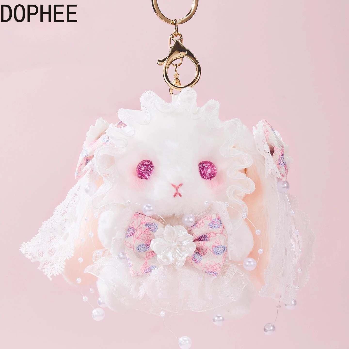 Original fait à la main oreilles tombantes lapin pendentif mignon Lolita en peluche porte-clés élégant dentelle perles arc princesse sac à dos ornement