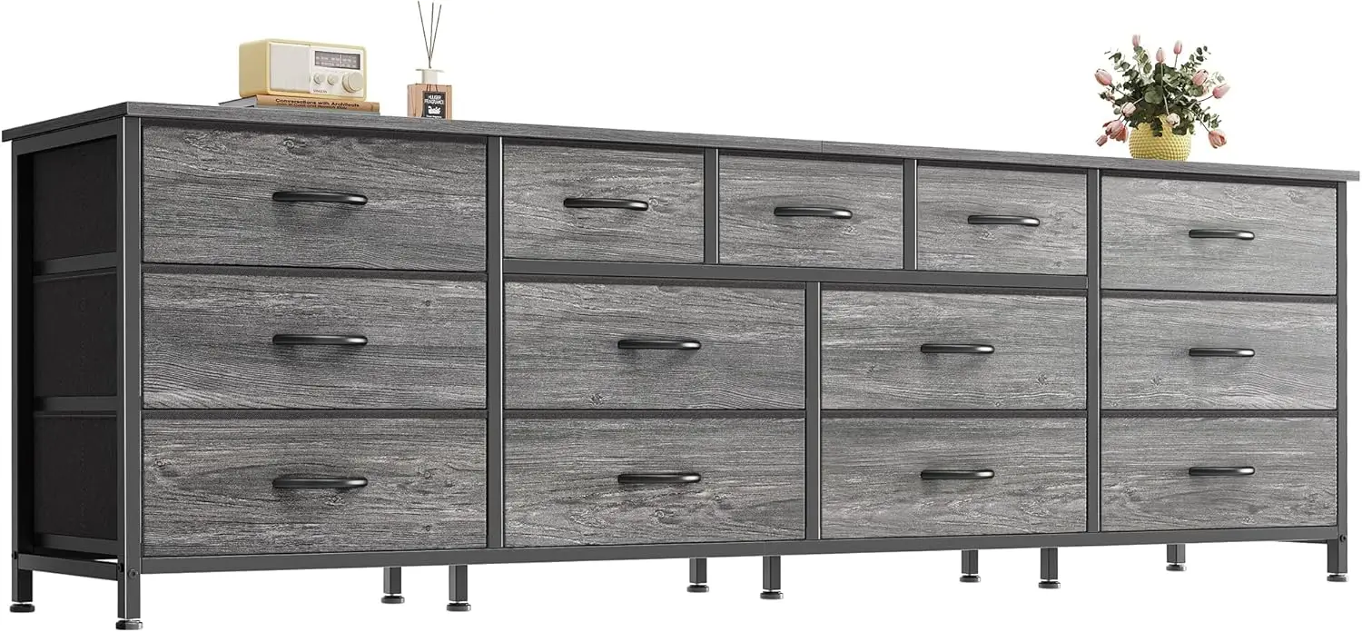 

70 Inch Dresser for Bedroom, TV Stand for 65, 75, 80 Inch TV, 13 Fabric Drawer Long Dresser, Large Entertainment Center for B