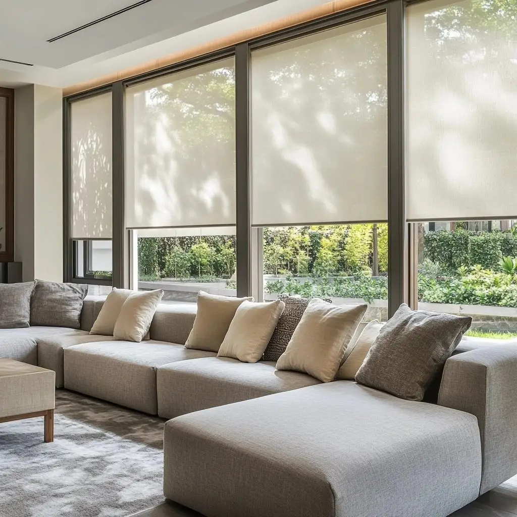 

Моторизованные роликовые шторы с Wi-Fi. Полная затемнение, защита от ультрафиолета и конфиденциальности для гостиной и кухни. Голосовое управление через приложение Tuya. Легко