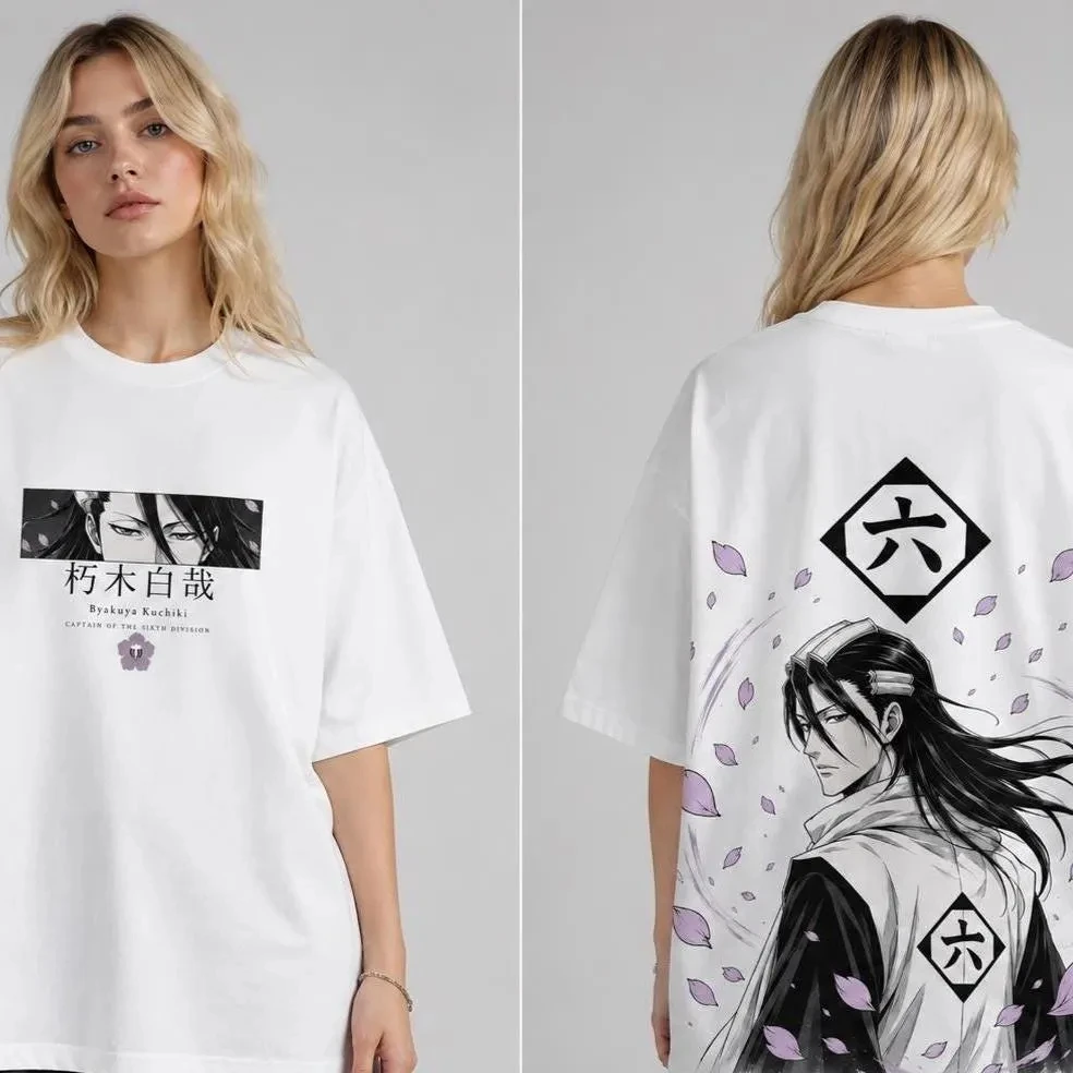 BLEACH Byakuya Kuchiki Short Sleeve T-Shirt Anime Manga Streetwear Casual Oversized Graphic Print Captain Sixth Division Men