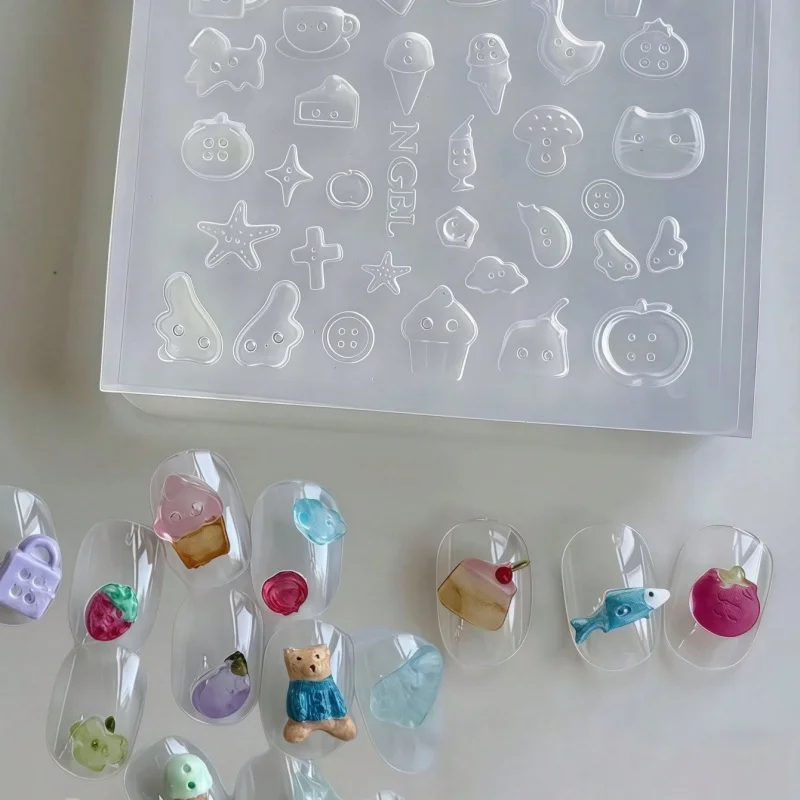 Niedliches Nagelkunst-Formen-Set - Mini-Entsafter-Becher Flügel Fisch Eiscreme Hund Teetasse Kerzenhalter Transparente Silikonformen für Nagelkünstler