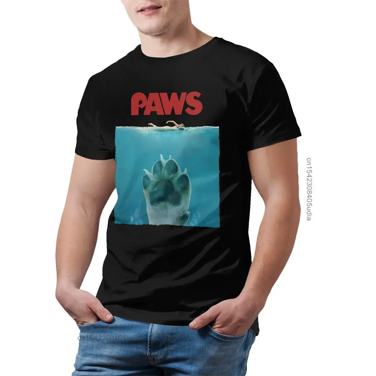 

Paw Tshirts Funny Paws Jaws Dog Parody T Shirt Men Short Sleeve Tee Shirt Awesome Cotton Print Summer Tshirt