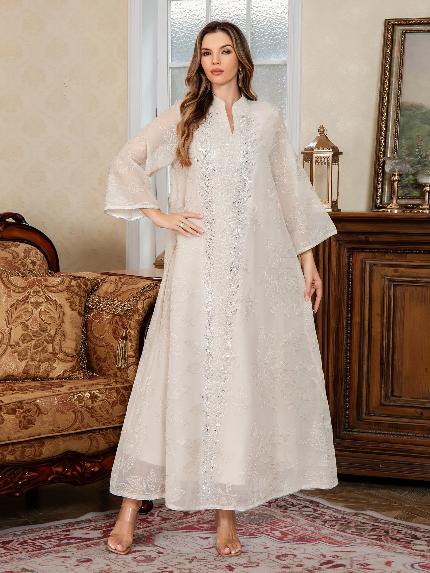 

2025 Eid Muslim Dress Abaya Long Robe Morocco Dubai Kaftan Islam Vestidos Largos Beading Embroidery Ramadan Jalabiya Party