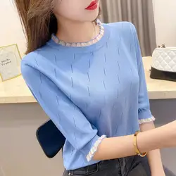 Fashion Hollow Out Spliced Half Sleeve Lace Blouses Female Clothing 2023 Autumn New Loose Solid Color Shirts All-match Blouses