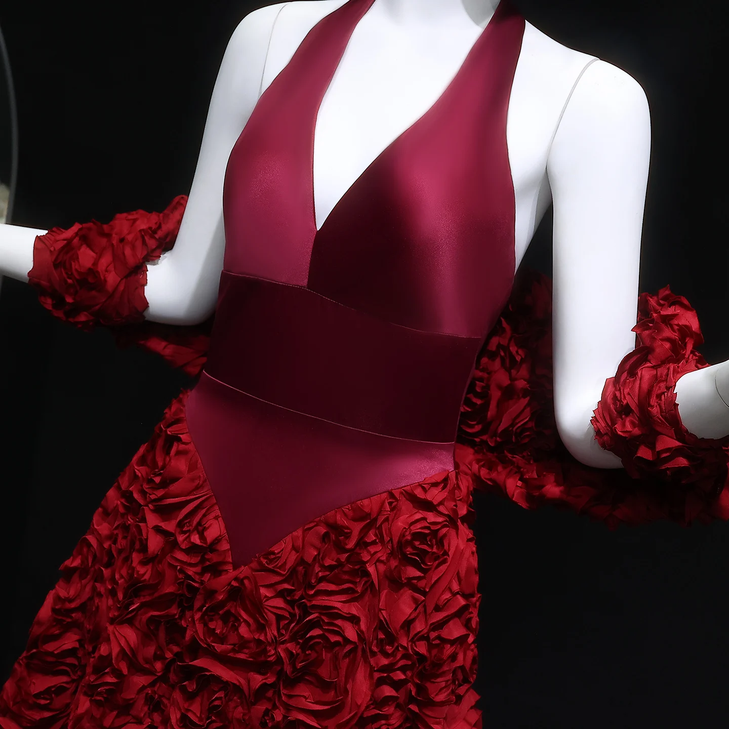 シャロンはワインレッド V ネックイブニングドレス 3D 花 A ラインホルター女性のウェディングパーティーフォーマルガウン SF197 カスタマイズ