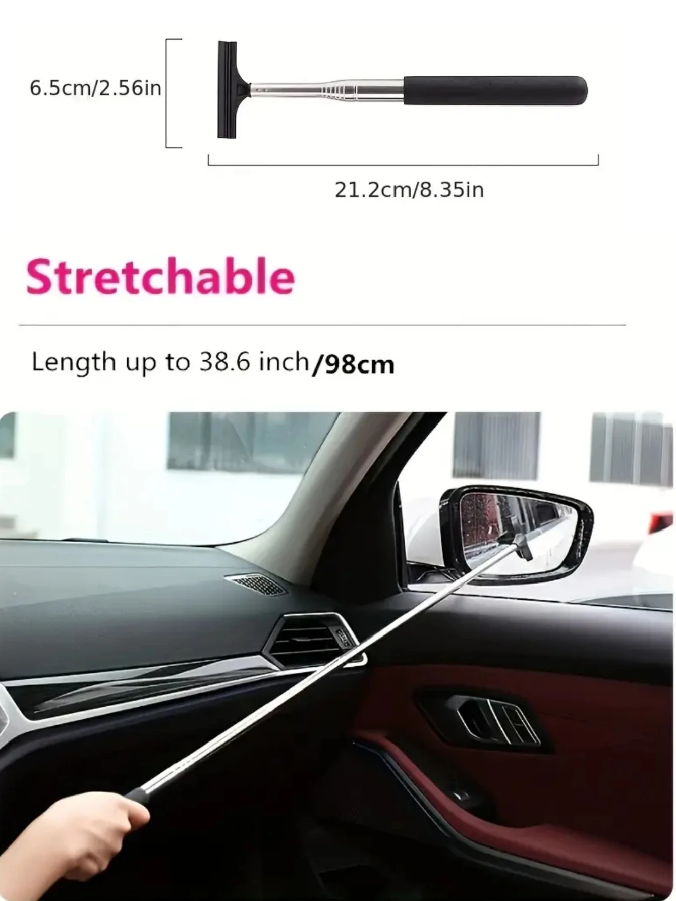 Portable Rainy Glass Window Cleaning Tool Wiper Extendable Handle Car Side Mirror Squeegee Telescopic Rearview Mirror Squeegee