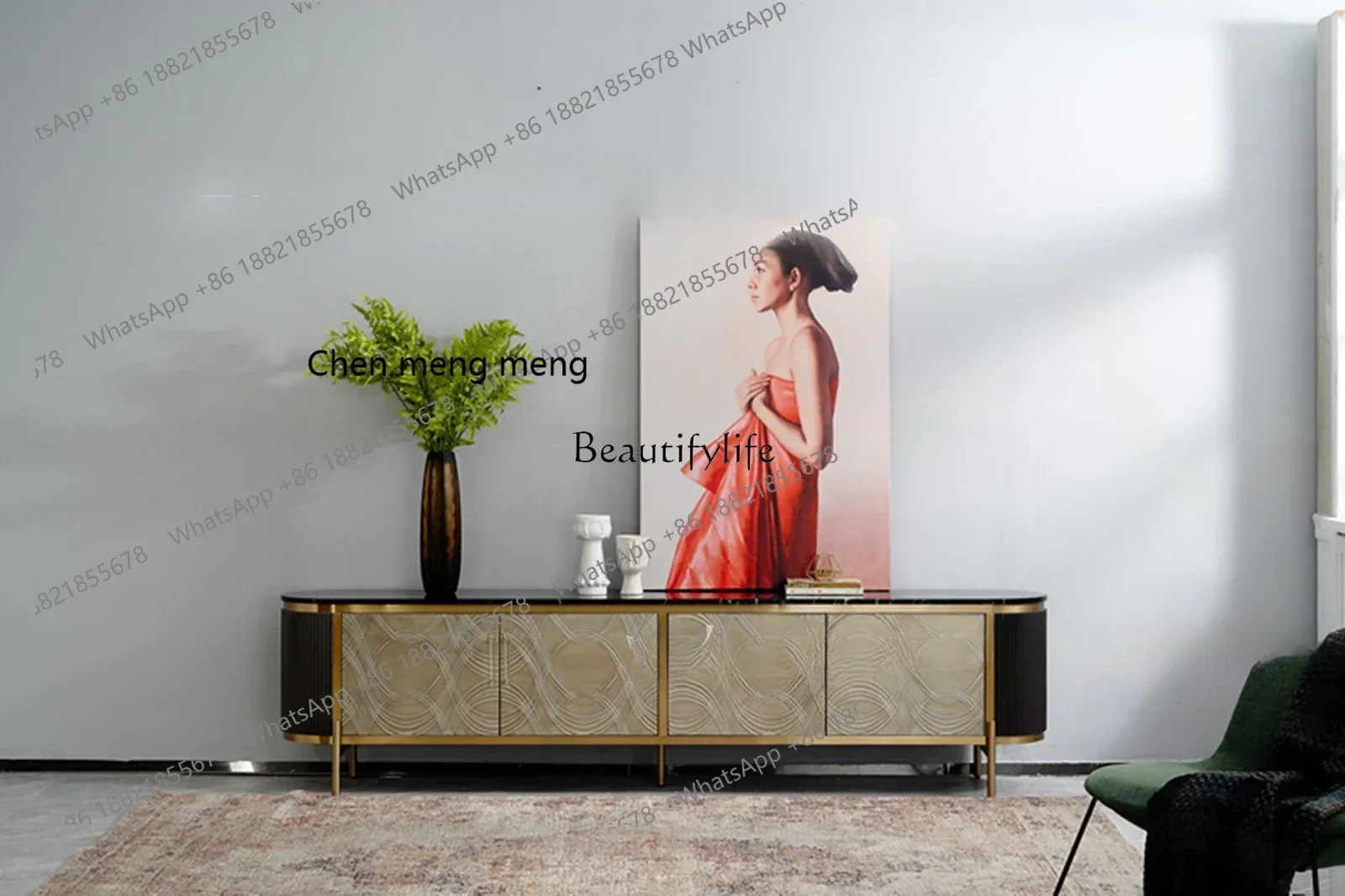 

style light luxury minimalist rock slab floor cabinet tall TV cabinet ss 8617