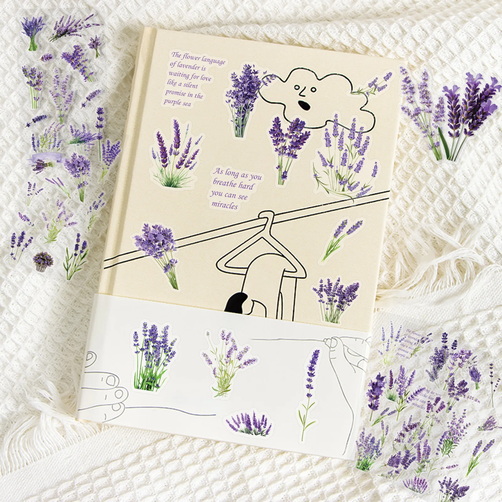 6Pcs Plant Lavender Flower Stickers Booklet Tablet Diary Laptop Helmet Water Bottles Decor Stickers PET PVC Sticker Pack