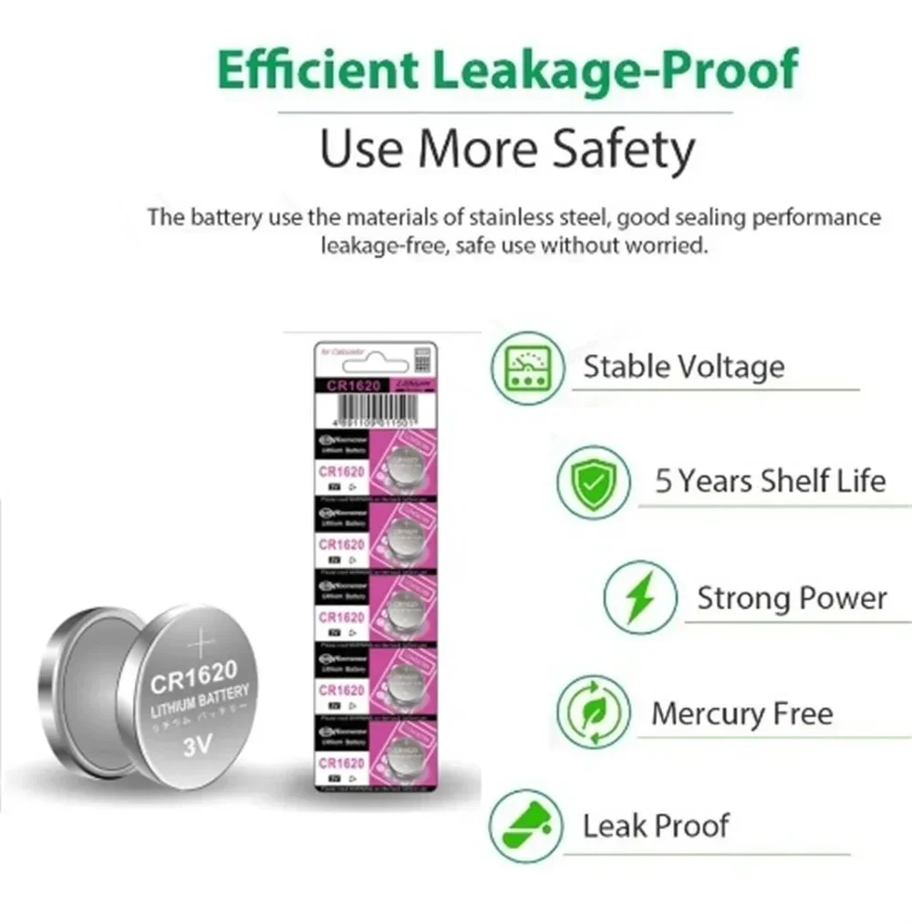 

CR1620 3V Lithium Battery For Car Remote Control Calculator Watch Scales Shavers DL1620 BR1620 Button Coin Cells