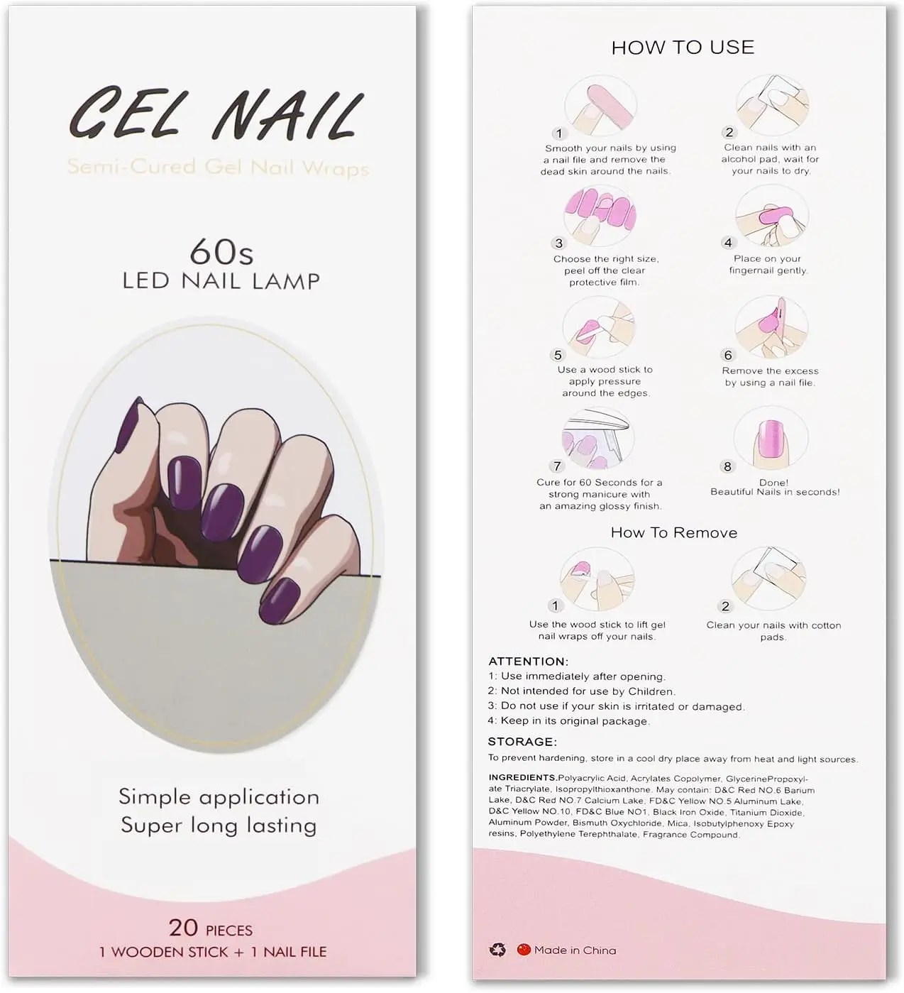 ملصقات أظافر جل باللون الأحمر الخمري والأرجواني شبه معالجة شرائط أظافر جل يلتف بالأشعة فوق البنفسجية/LED تصميم فني للأظافر وإكسسوارات الديكور