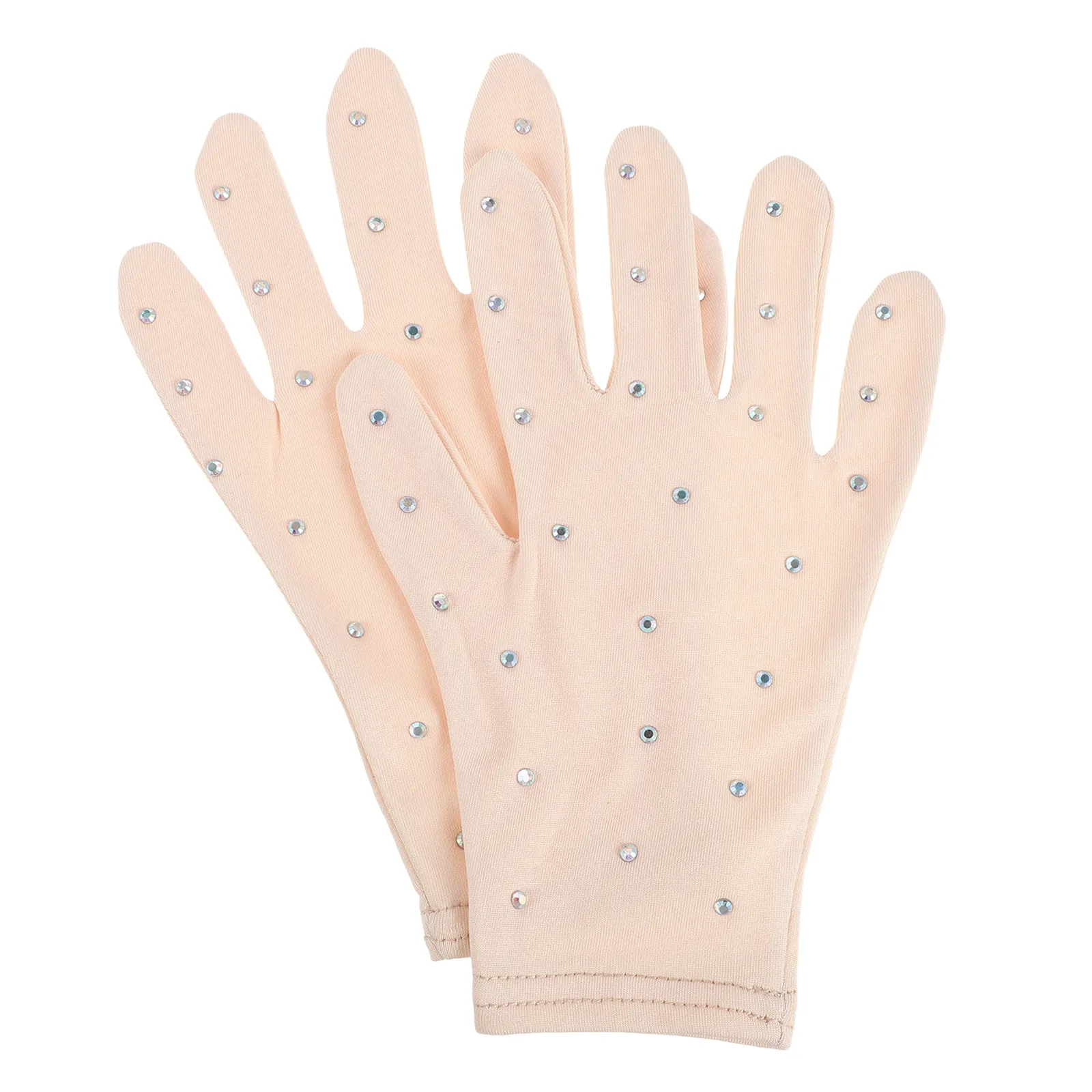 1 Pair Thermal Figure Skating Gloves Girls Skin Color Rhinestone Decor Non Slip Ice Skating Accessories Age 10-13