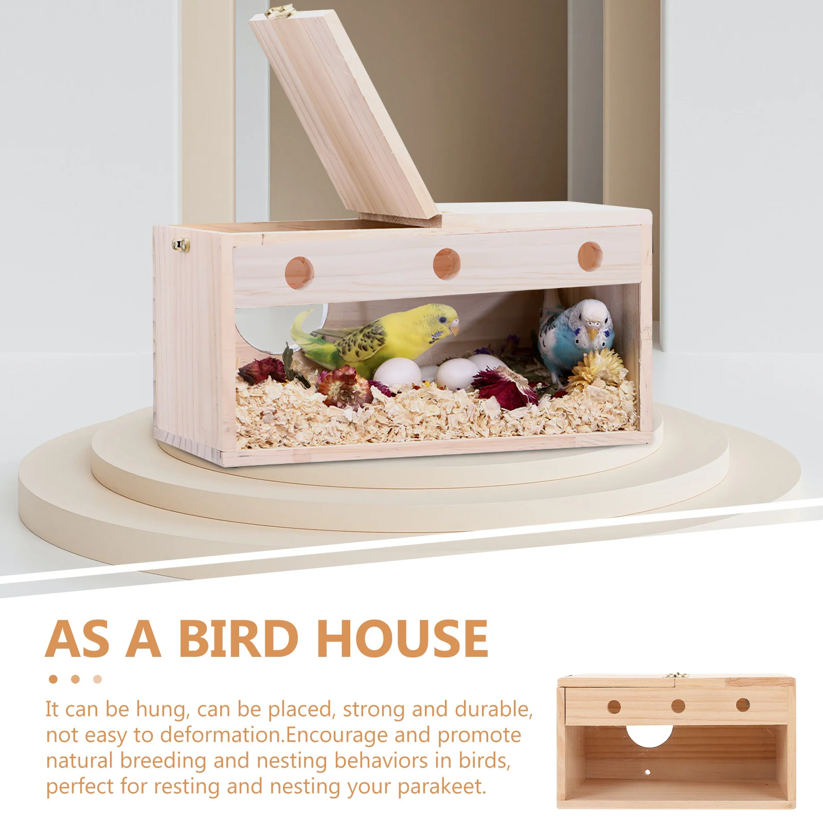 

Wooden Bird Nest for Parakeet Parrot Lovebird Breeding Natural Wood Nesting Box for Indoor Outdoor Use Household Bird House