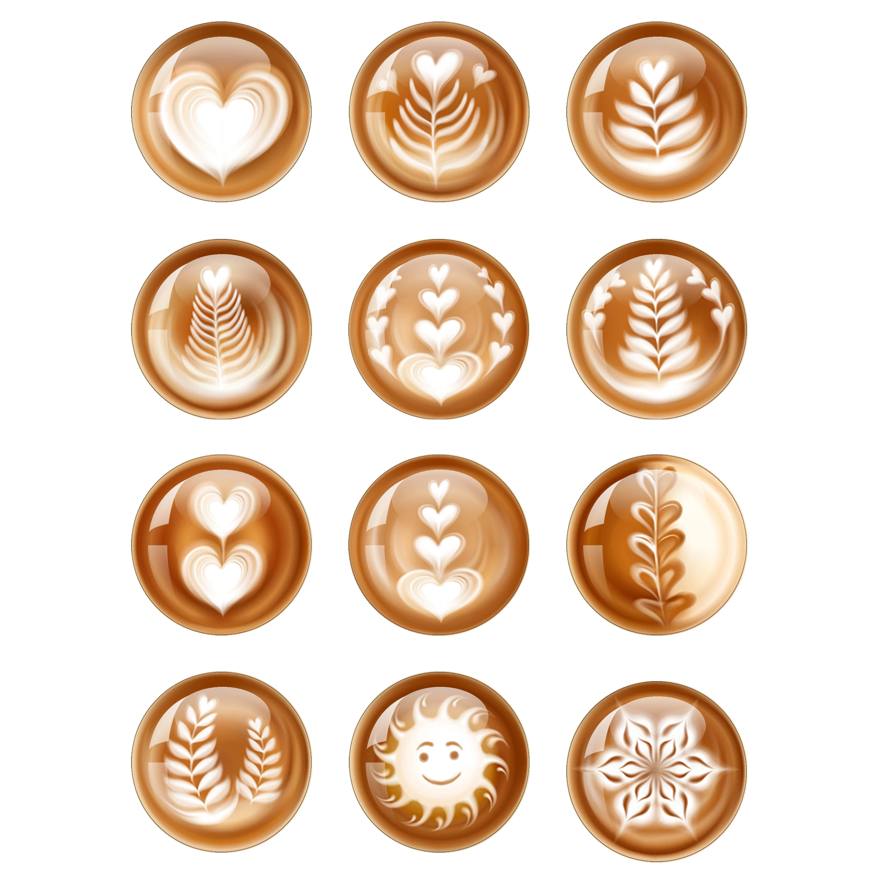 Coffee Latte Carving Love Heart 12pcs A Set 10mm/18mm/20mm/25mm/40mm Round Photo Glass Cabochon Demo Flat Back Making Finding