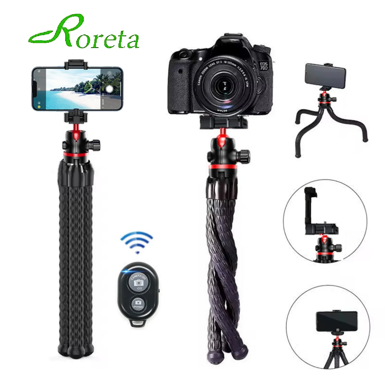 Roreta 2025 جديد مرن الأخطبوط ترايبود للهاتف كاميرا DSLR 2in1 تصميم ترايبود مع حامل هاتف الجانب الحذاء البارد 1/4 ''المسمار
