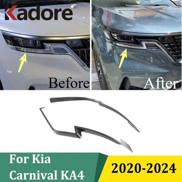 

For Kia Carnival KA4 2020 2021 2022 2023 2024 ABS Carbon Fiber Headlight Eyebrows Eyelid Trim Cover Strips Exterior Accessories