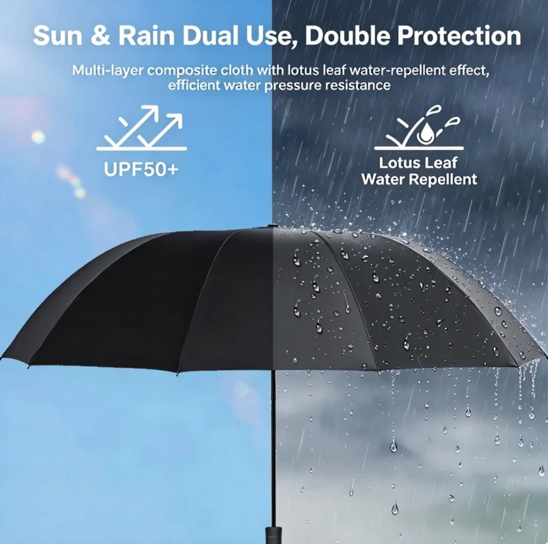 High Quality 130cm Large Manual Umbrella 12 Bone Reinforced Frame Waterproof Windproof Sun Rain Umbrella for Outdoor Travel