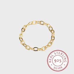 Fashionable and Simple Authentic S925 Sterling Silver 14K Gold Interlocking Chain Ring Creative Personality