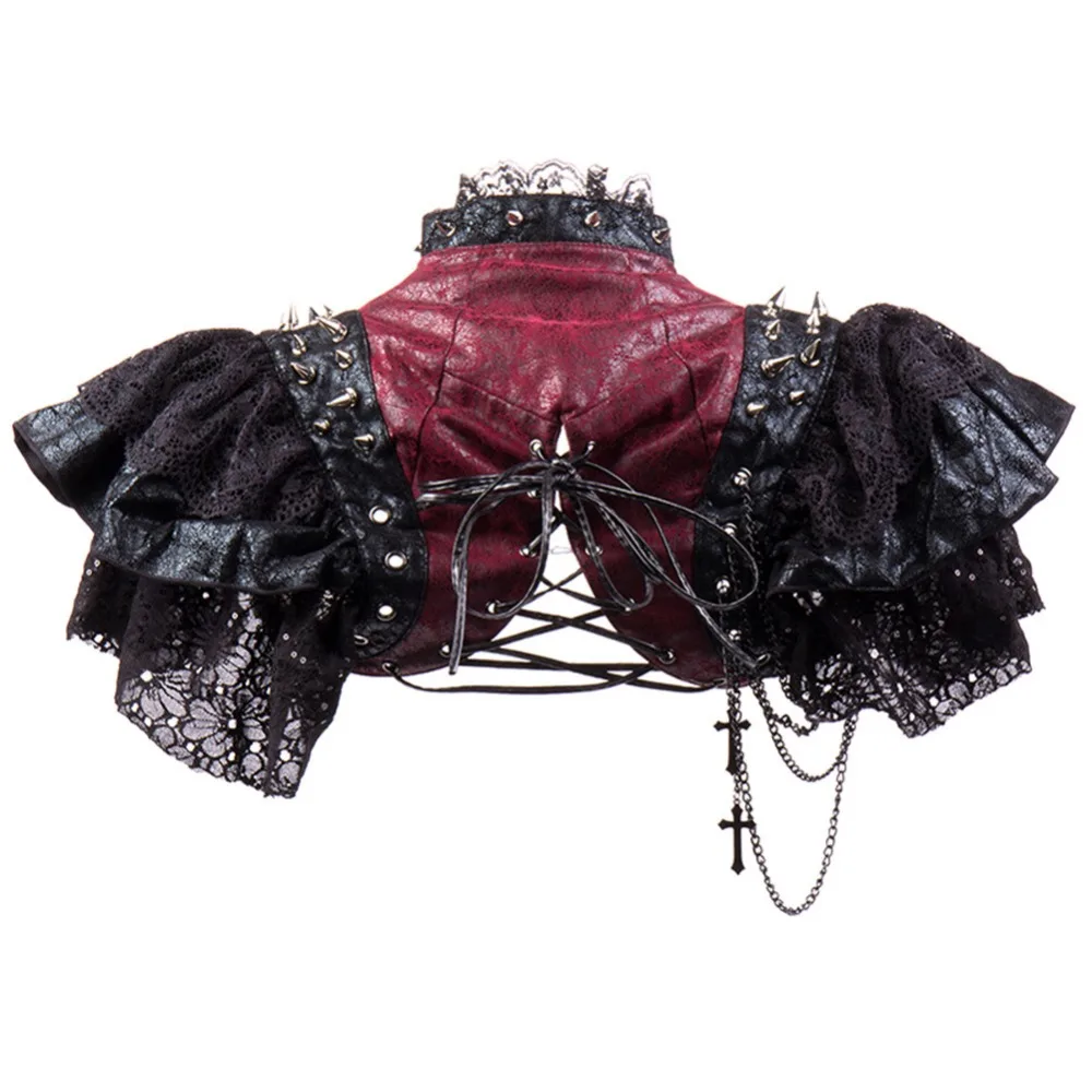 Victorian Medieval Retro Steampunk Shawl Cosplay Costume Gothic Leather Lace Rock Cape Women Adult Halloween Patry Roleplay