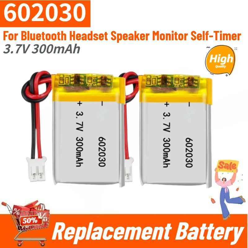 

High Quality 602030 Polymer Lithium Battery 3.7V 300mAh for Bluetooth headsets, speakers, monitors and selfie sticks Brand New
