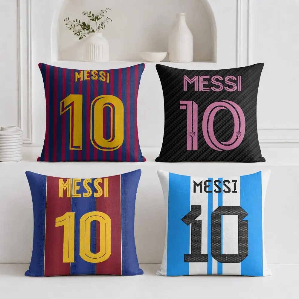 M-Messi 10 Footballer Logo Cushion Cover Linen Double-Sided Decorative Sofa Couch Bedroom Living Room Home Decor Pillow Case