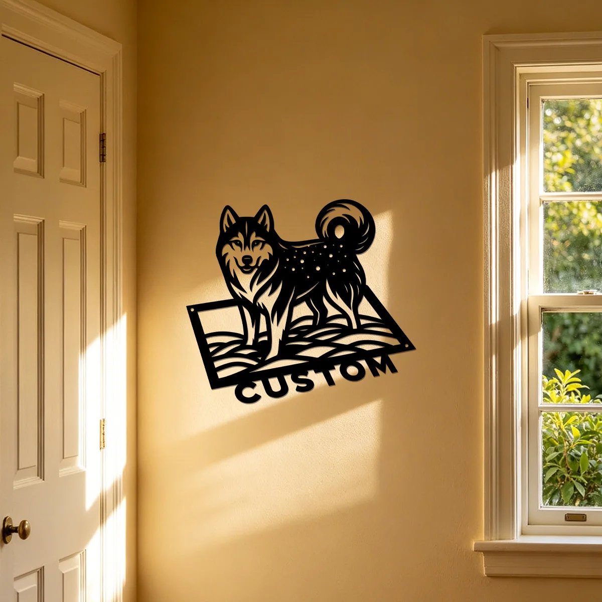 1pc Room Decor Custom Husky Metal Wall Art  Personalized Text Dog Lover Decor for Bedroom, Living Room Office, and Outdoor Space