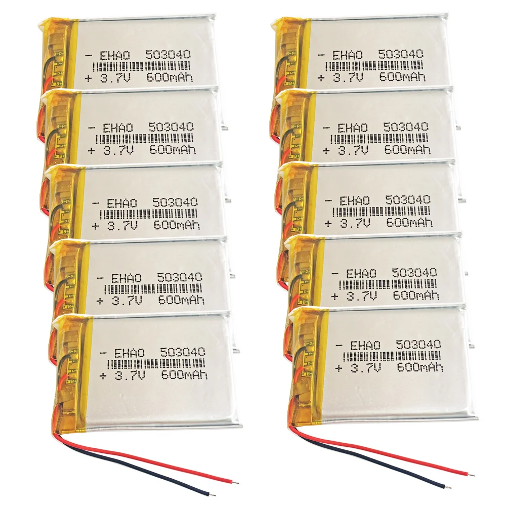 10 PCS 3.7V 600mAh 503040 Lipo Polymer Lithium Rechargeable Battery For MP3 GPS DVD Bluetooth Recorder E-book Camera Smart Watch