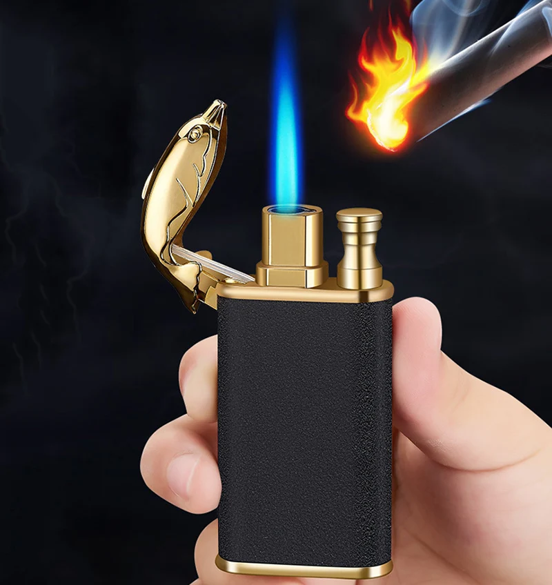 FOCUS-Creative Unusual Lighter, Metal Torch, Windproof, 2 Flame, Crocodile Lighter, Inflatable Gas Butane Jet, turbocharged Gift