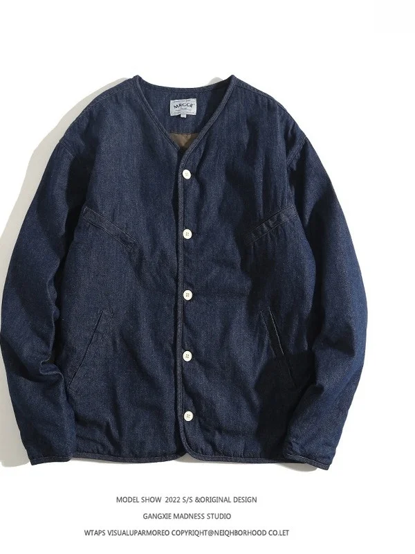 

Casual Thiened Men's Cotton Jaet Autumn Winter Lightweight Workwear Vintage Sle Warmth Polyester Fabric Long Sve Cle...