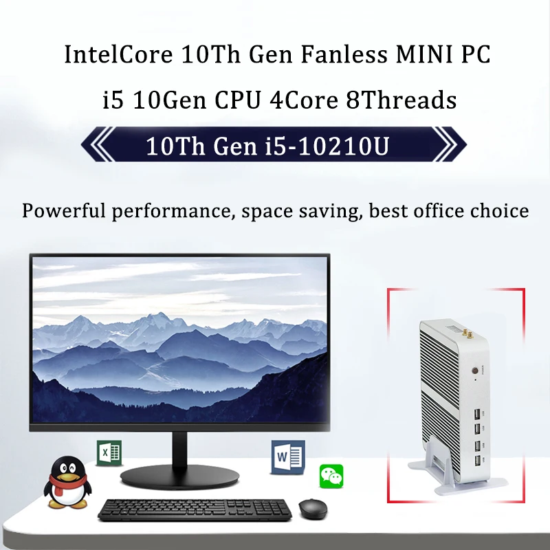 Intel 10Isabel sans ventilateur mini pc i5-10310U 8e i3-8140U Isabel i5-8260u Intel UHD 620 win10 façades Core 8 fils DDR4 2400 2666 NAS