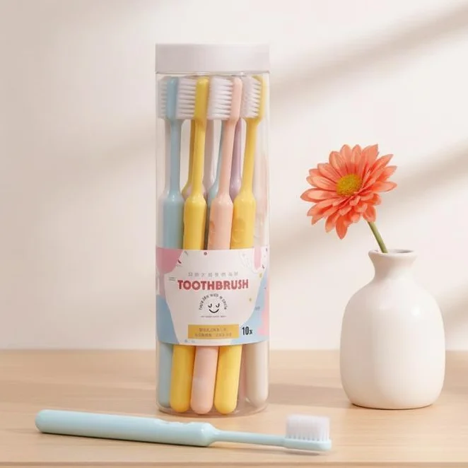 10Pcs Candy Color Toothbrushes Soft Bristles Simple Fashion for Family Travel Men Women