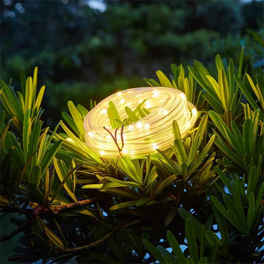 Outdoor Waterproof Solar Christmas Lights 8 Modes Clear PVC Fairy String Lights Rope Tube Lights for Holiday Decoration