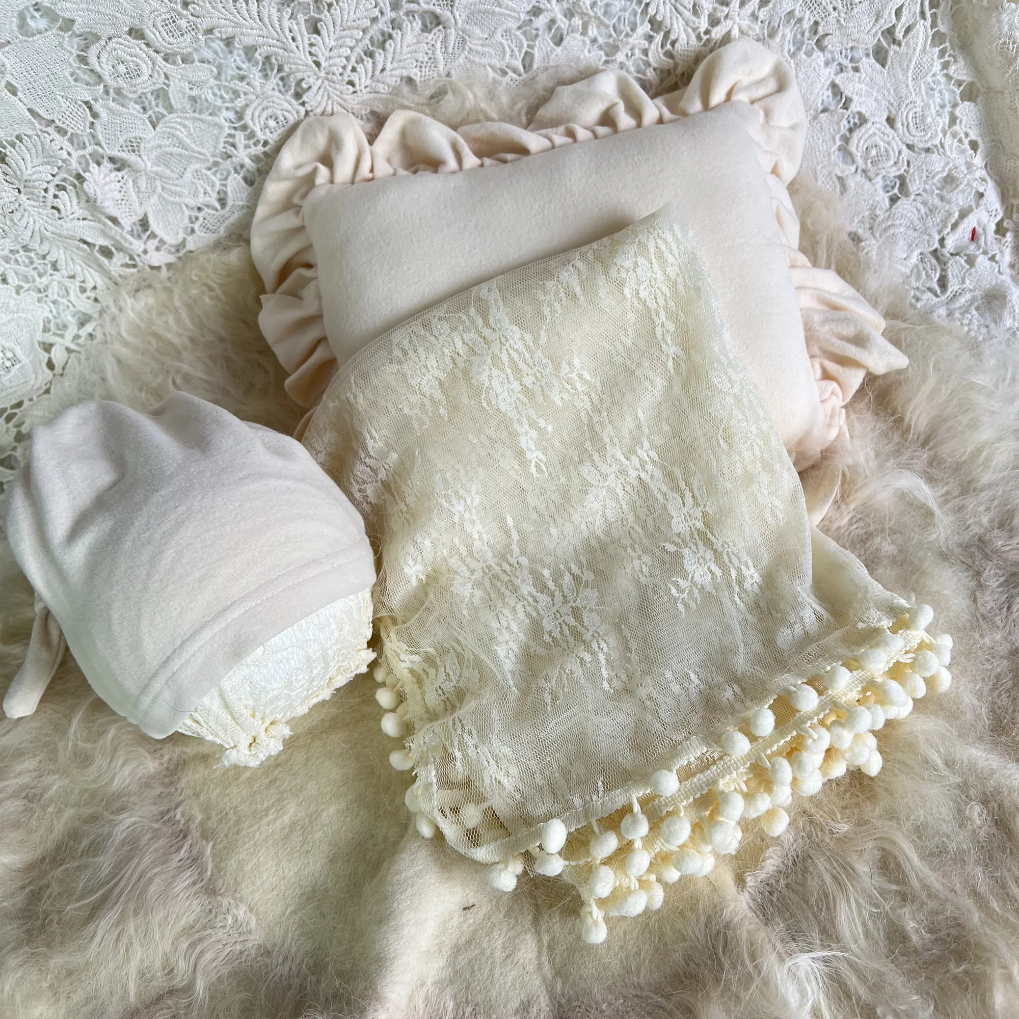 

Newborn Lace Wraps Hat Pillow Background Cloth 4PCS/Lot Girl Baby Boy Infant Soft Fabric Photography Studio Photo Shooting Prop